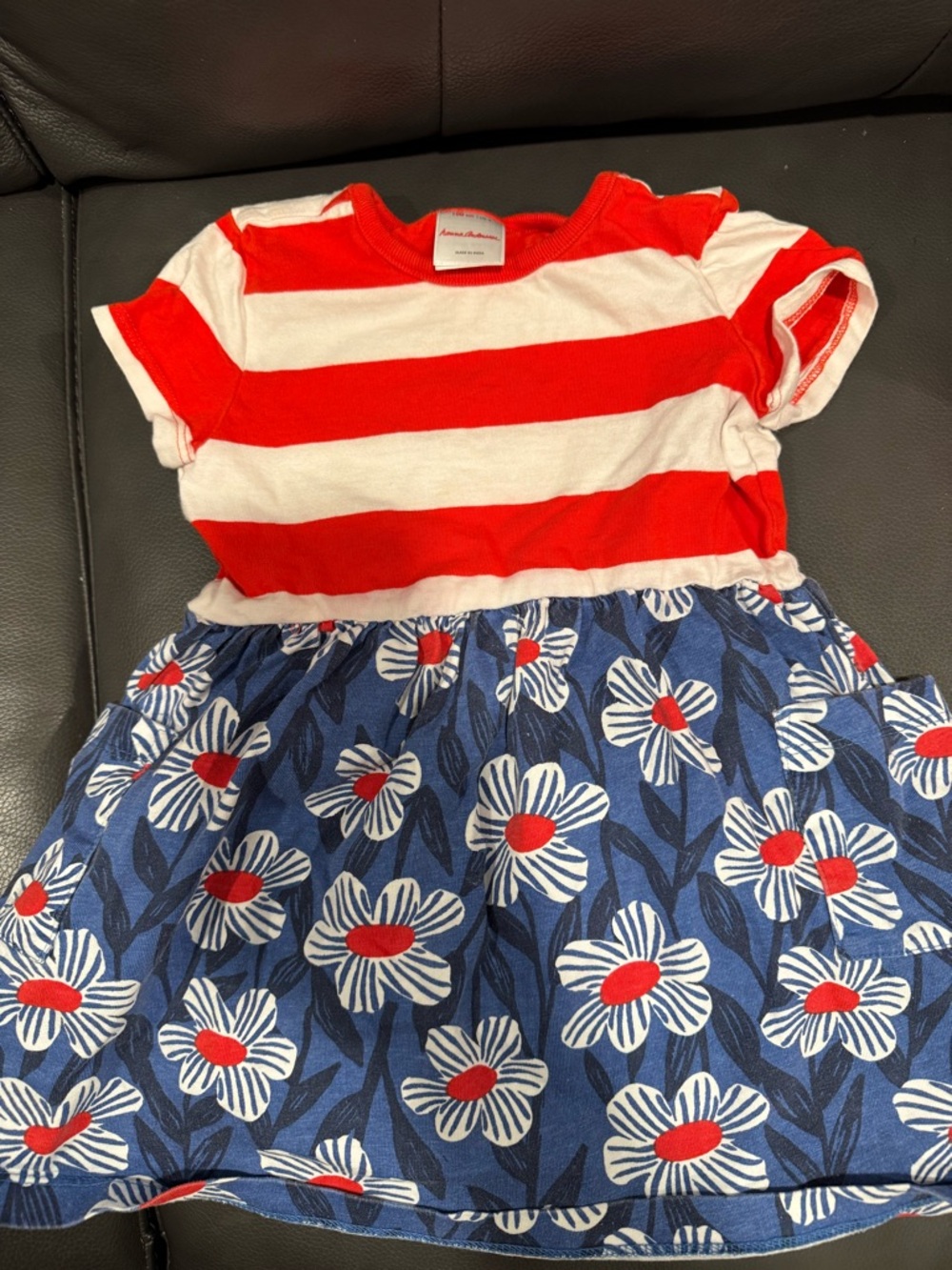 Hanna Andersson Size 4 Red & White Stripe Dress with Blue Floral Skirt